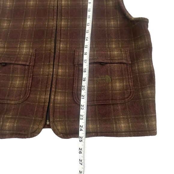 Vintage The North Face Fleece Brown Plaid Vest Jacket Made in USA Mens L - Picture 6 of 9